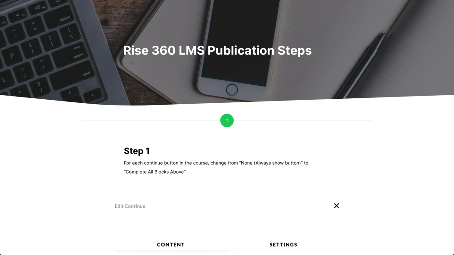 Rise 360 LMS Publication Steps Preview